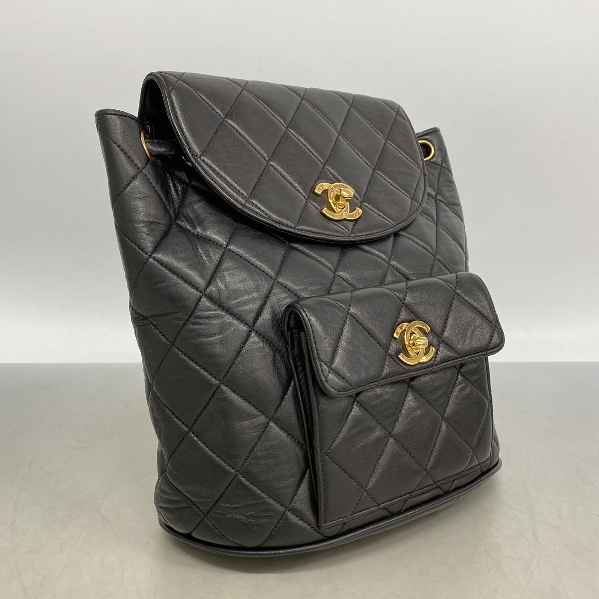 Chanel Backpack Quilted Lambskin Black Gold — view 2