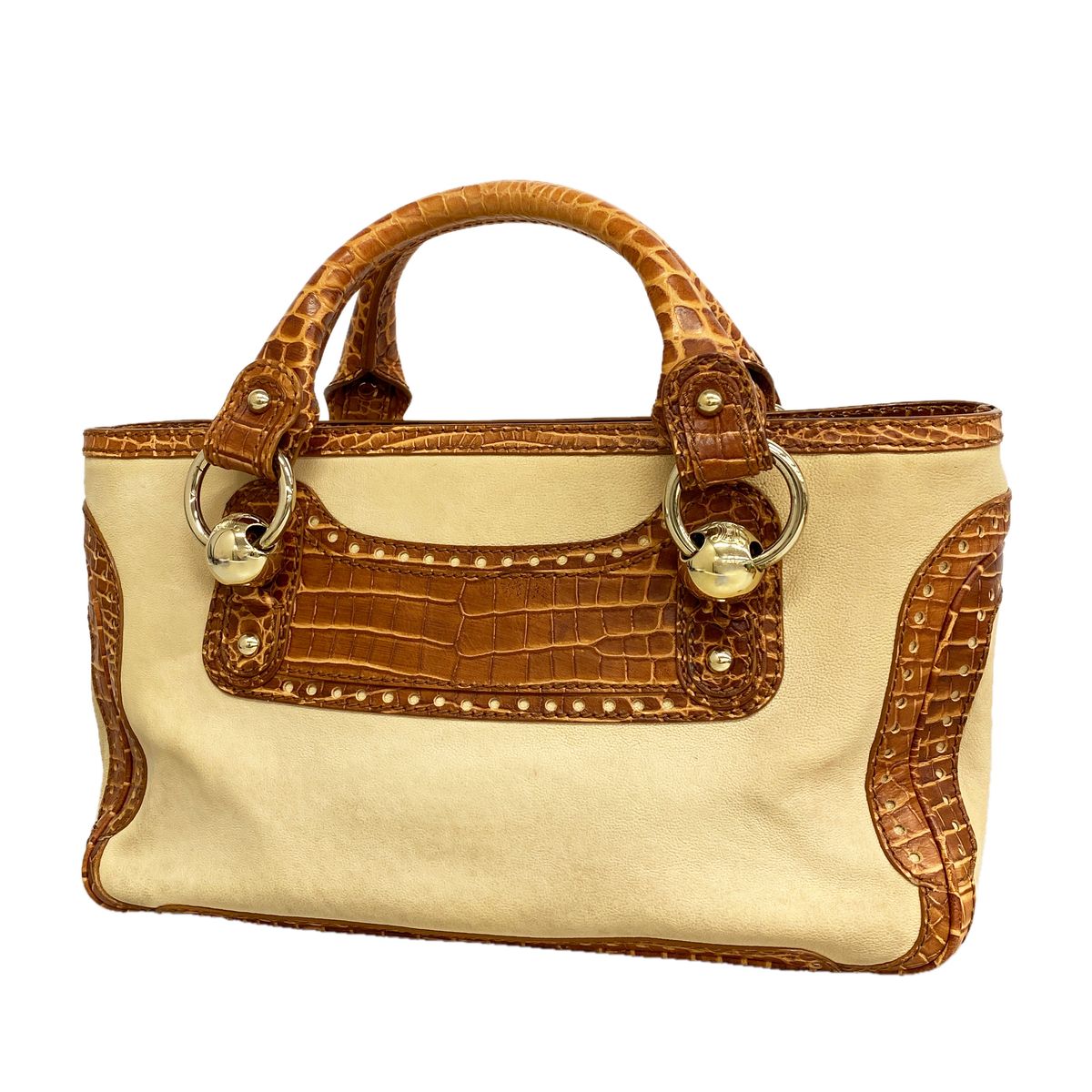 Celine Handbag Boogie Bag Leather Beige Brown Champagne Gold