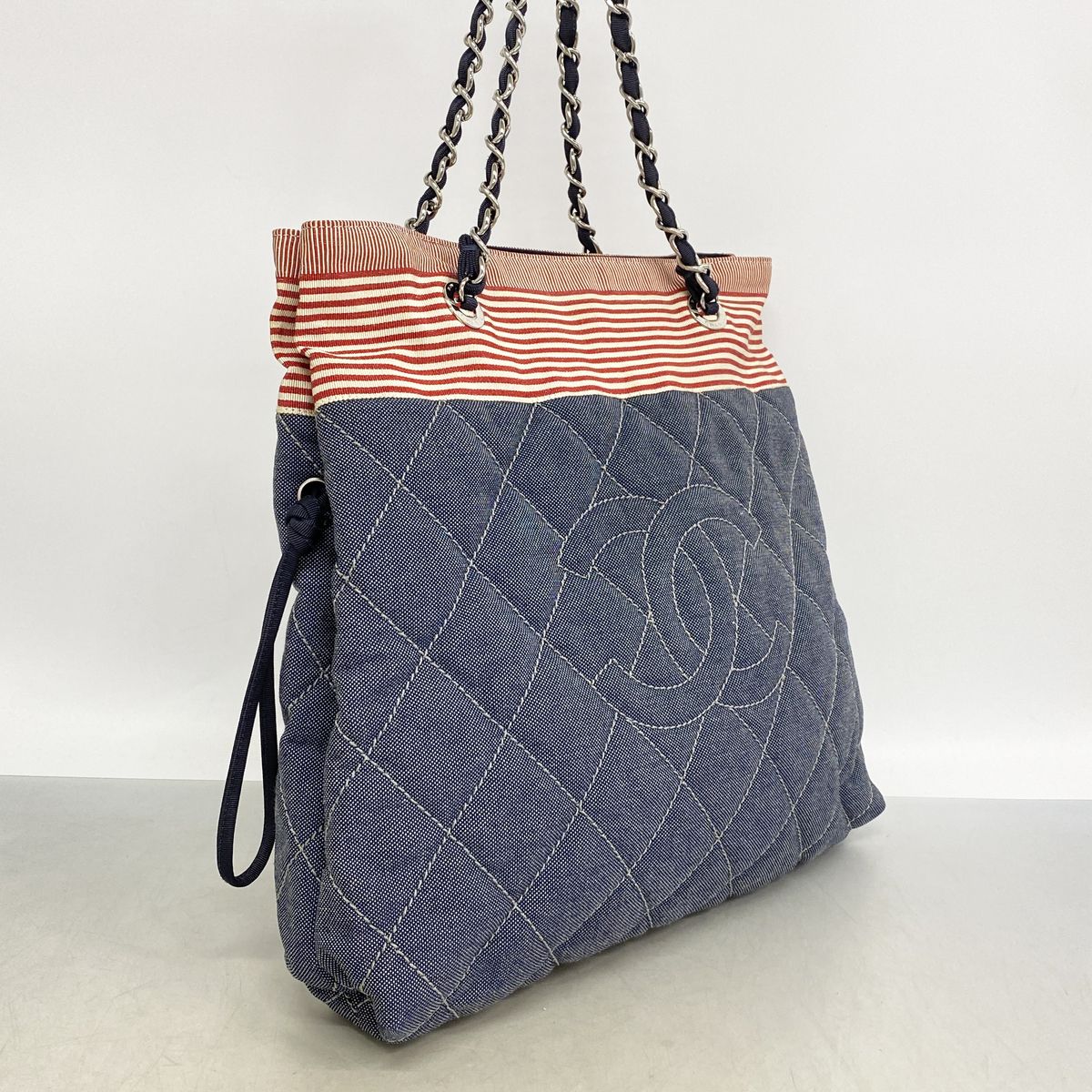 Chanel Chain Tote Bag Cruise Line Canvas Navy Silver — view 2