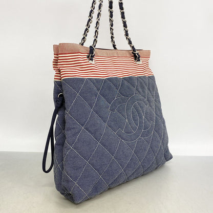 Chanel Chain Tote Bag Cruise Line Canvas Navy Silver — view 2