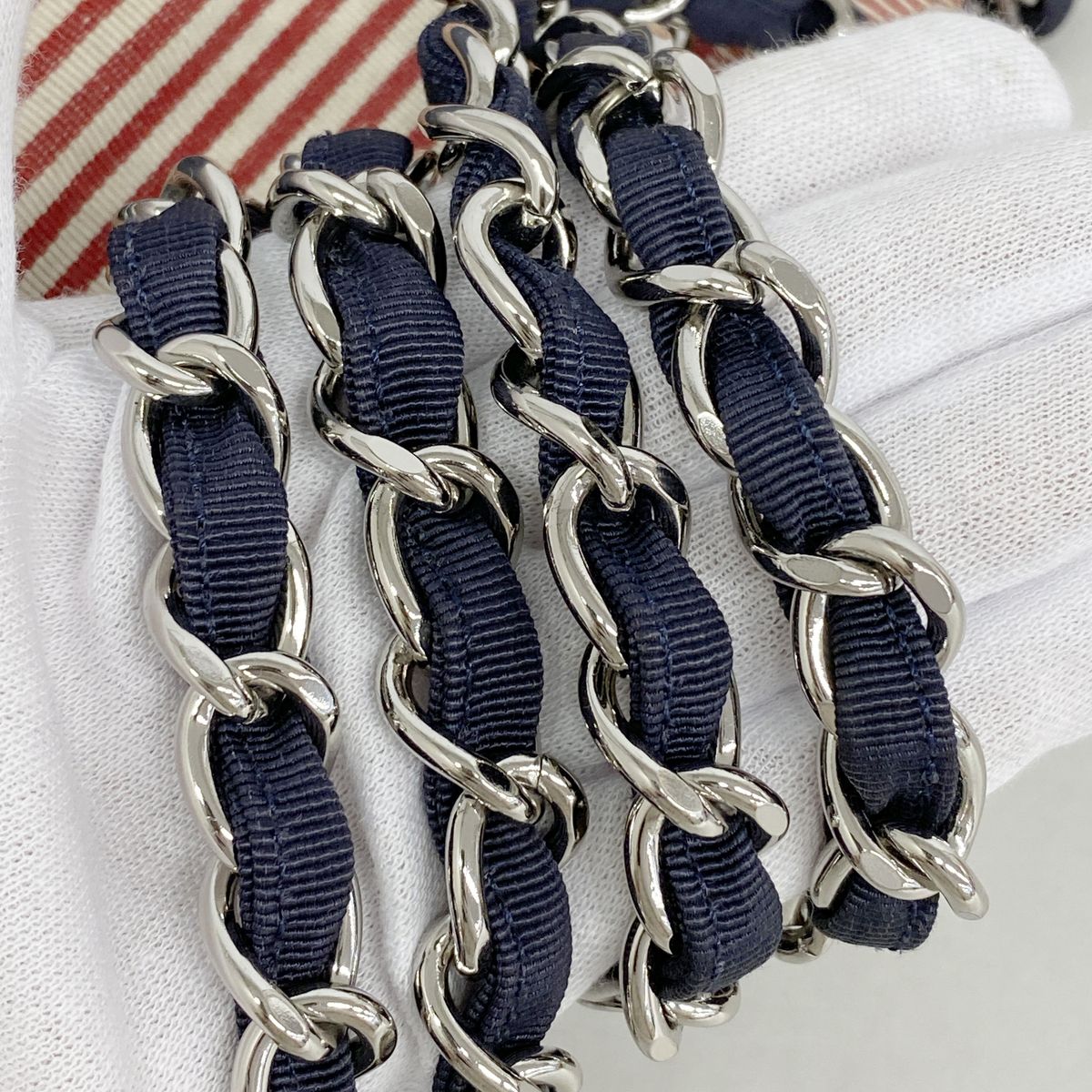 Chanel Chain Tote Bag Cruise Line Canvas Navy Silver — view 8