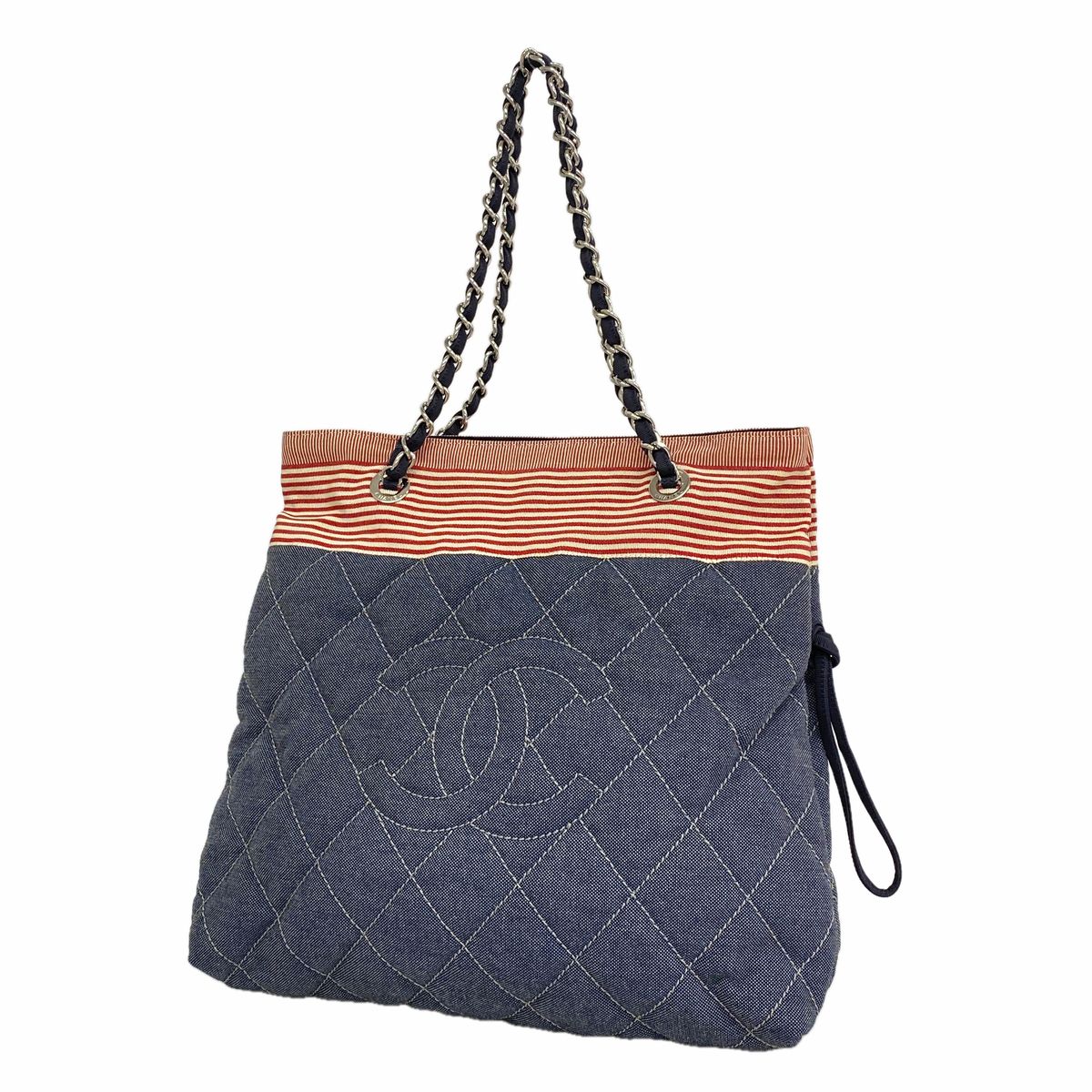 Chanel Chain Tote Bag Cruise Line Canvas Navy Silver