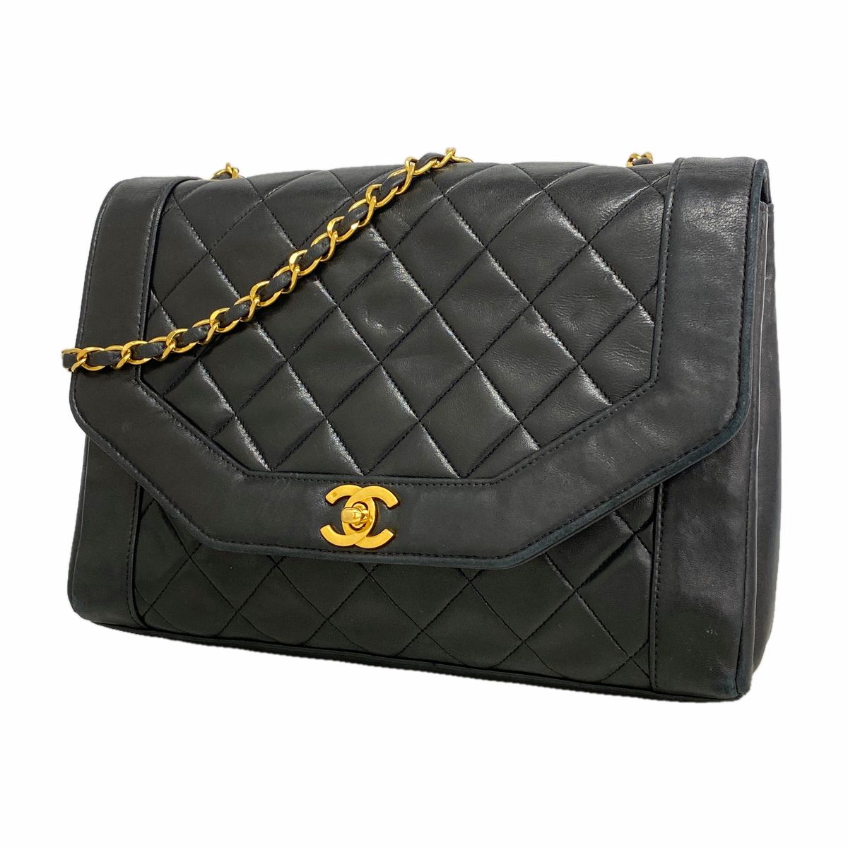 Chanel Shoulder Bag Diana Lambskin Black Gold