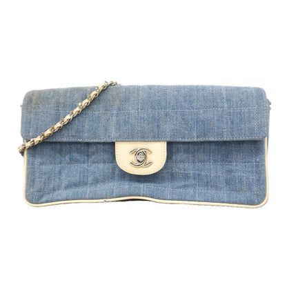 Chanel Shoulder Bag Choco Bar Denim Blue Silver