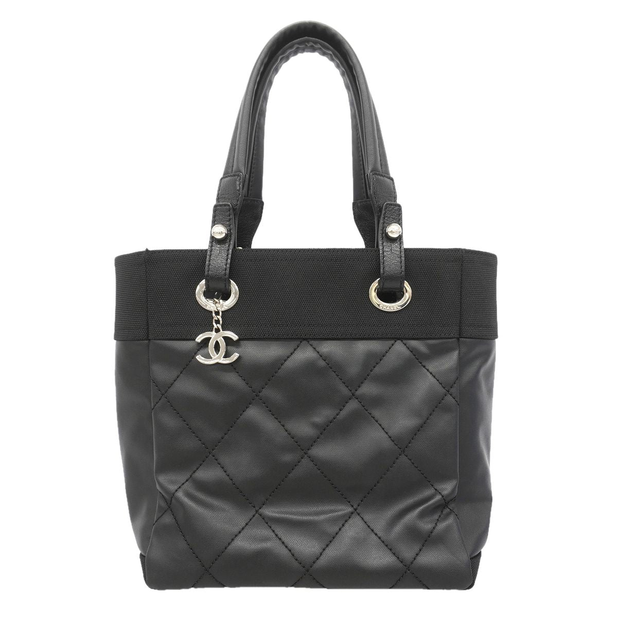 Chanel Tote Bag Paris Biarritz Canvas Black Silver