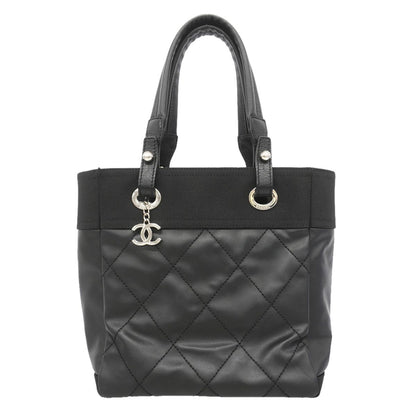 Chanel Tote Bag Paris Biarritz Canvas Black Silver