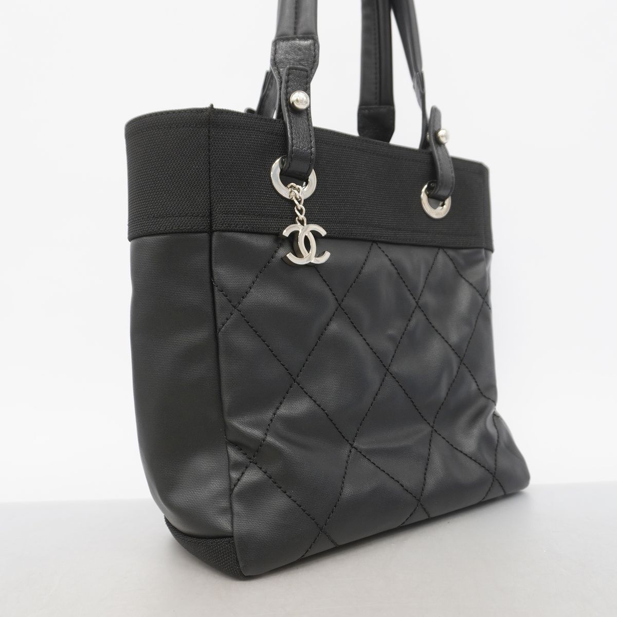 Chanel Tote Bag Paris Biarritz Canvas Black Silver — view 2