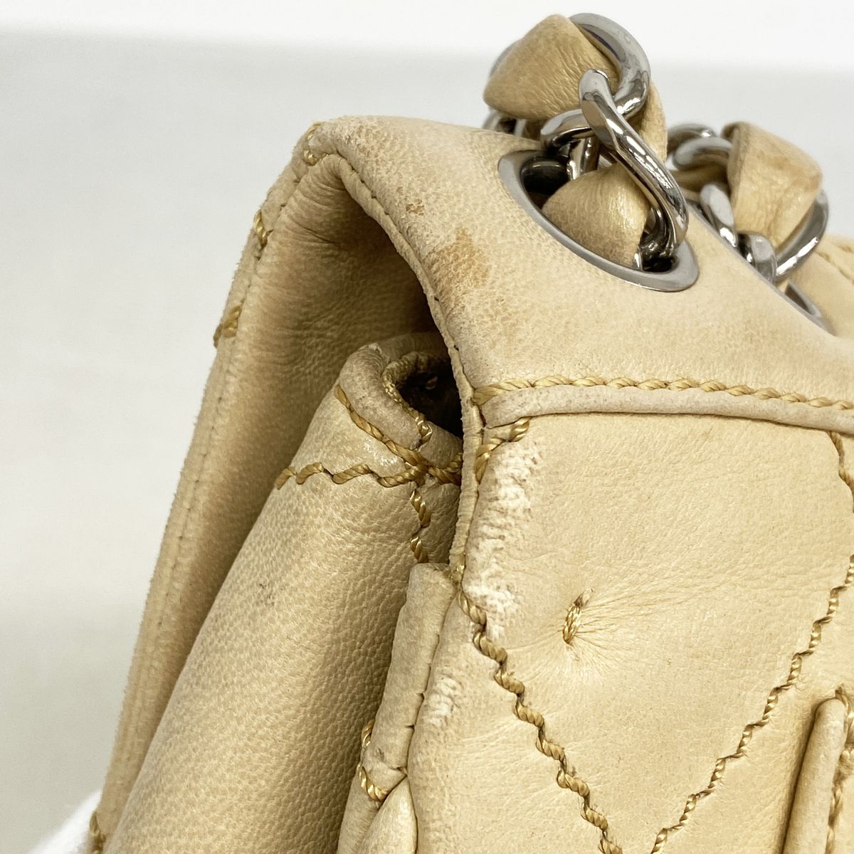 Chanel Shoulder Bag Wild Stitch Lambskin Beige Silver — view 8