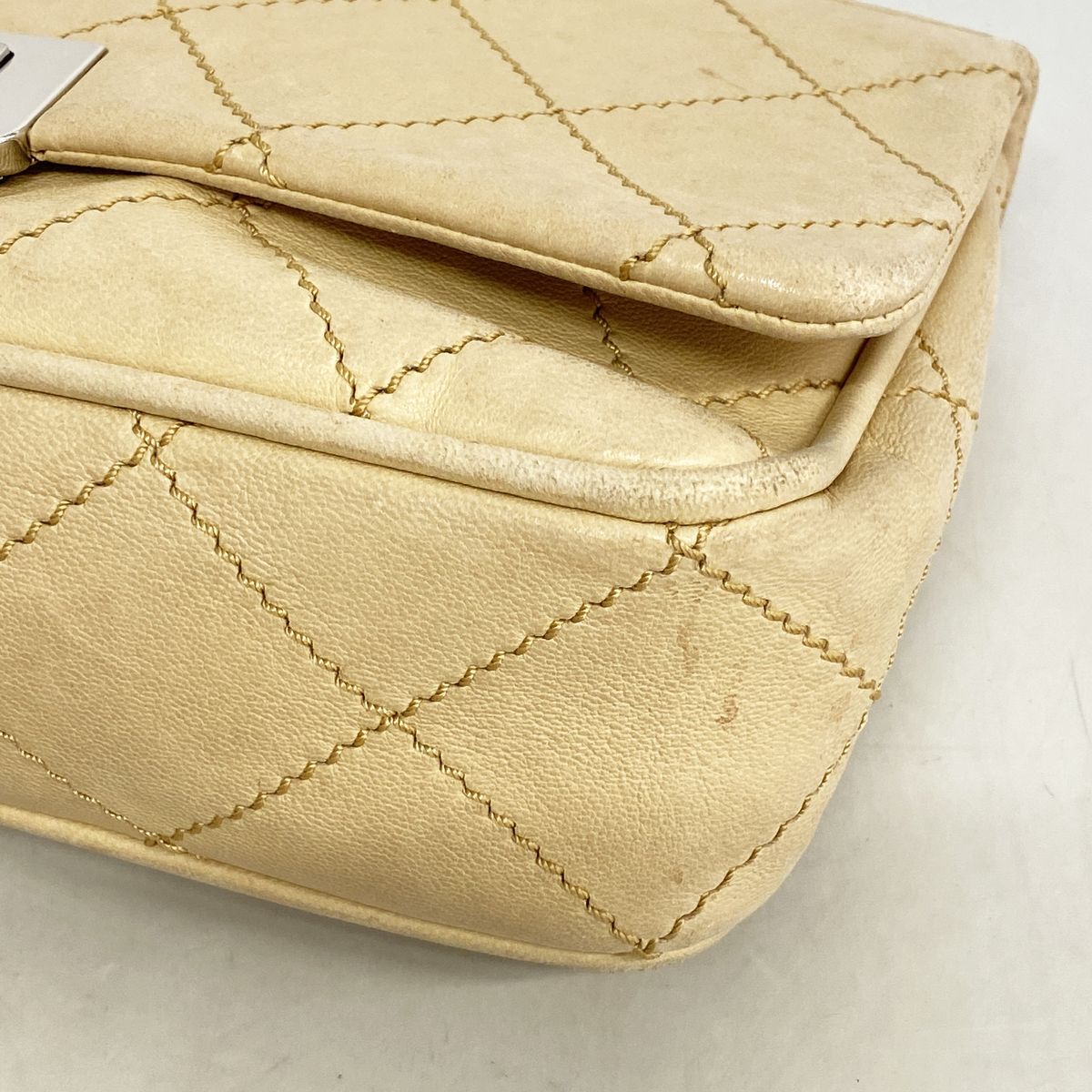 Chanel Shoulder Bag Wild Stitch Lambskin Beige Silver — view 6