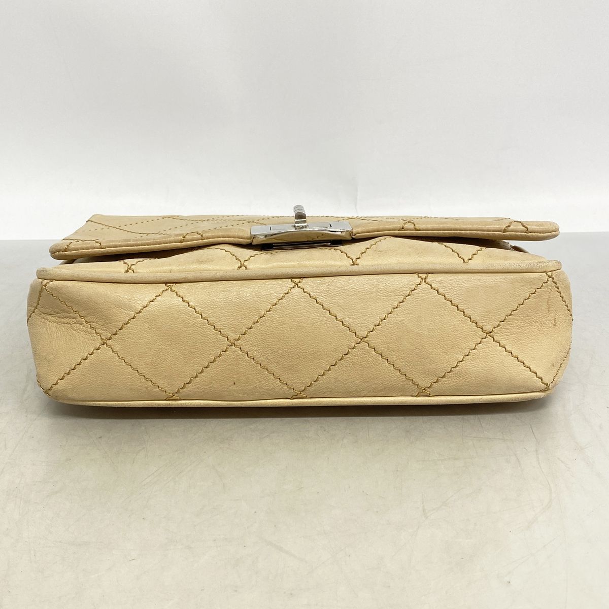 Chanel Shoulder Bag Wild Stitch Lambskin Beige Silver — view 3