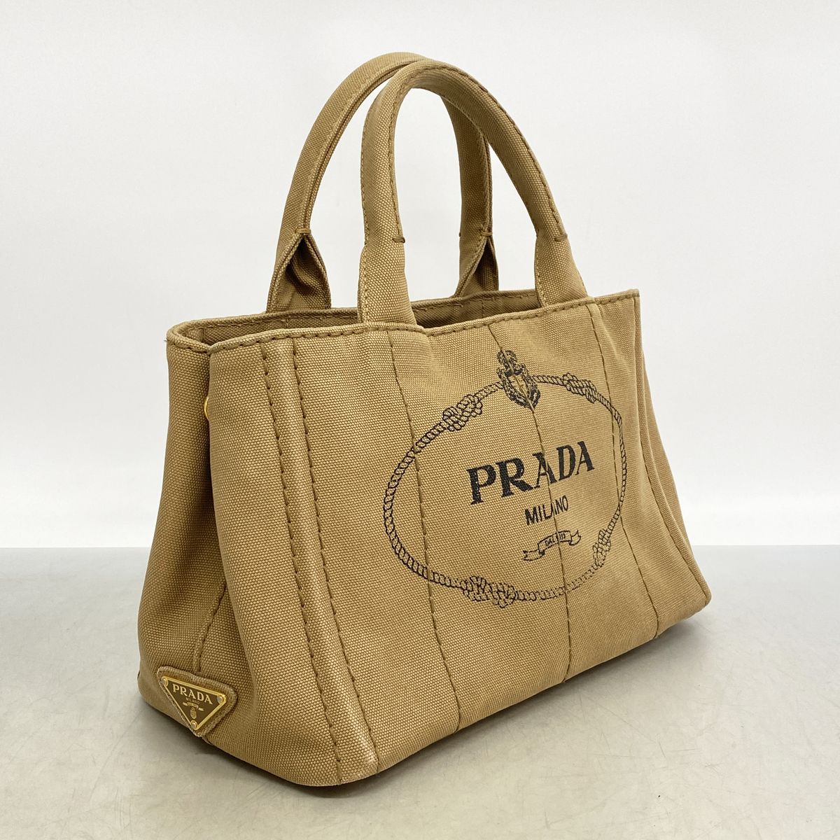 Prada Tote Bag Canapa Canvas Brown Gold — view 2