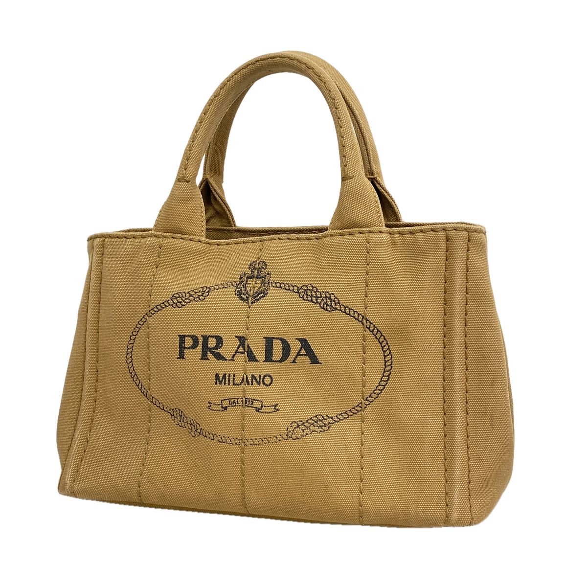 Prada Tote Bag Canapa Canvas Brown Gold