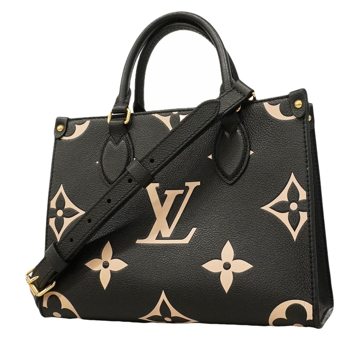 Louis Vuitton Handbag Monogram Empreinte Bicolor On The Go PM Black Beige 2-Way