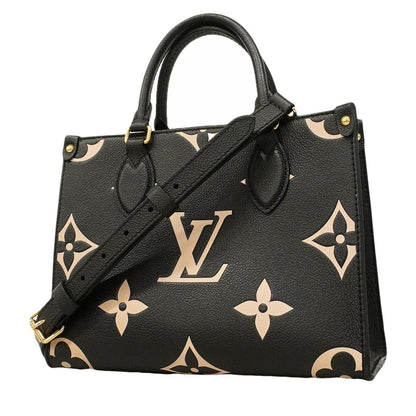 Louis Vuitton Handbag Monogram Empreinte Bicolor On The Go PM Black Beige 2-Way