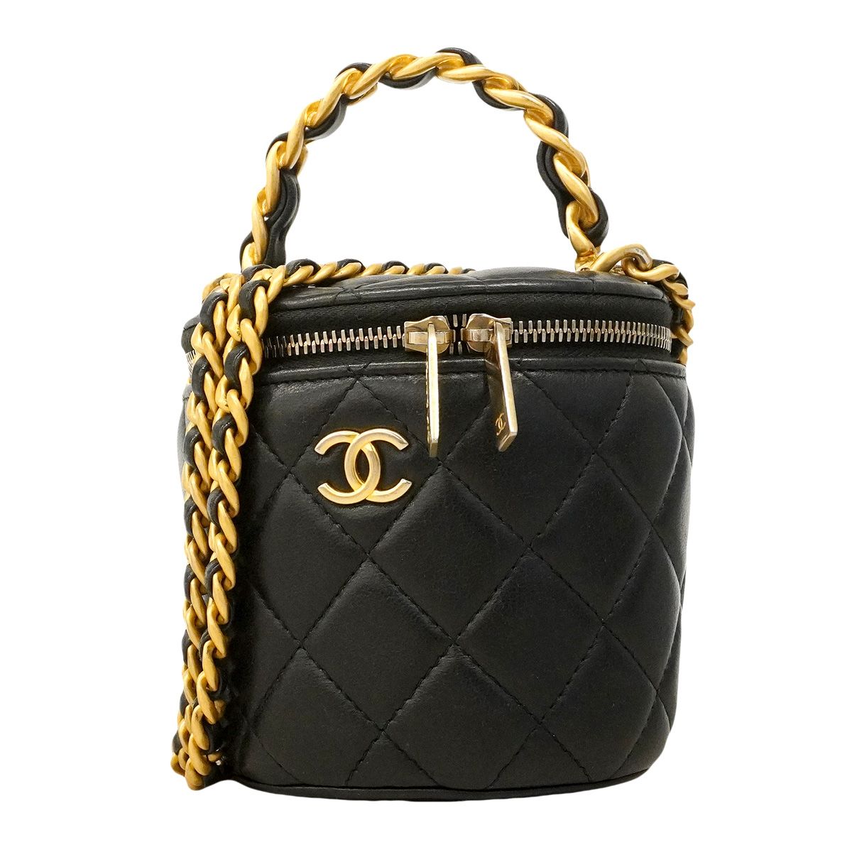 Chanel Vanity Bag Quilted Lambskin Black Gold 2-Way Bag