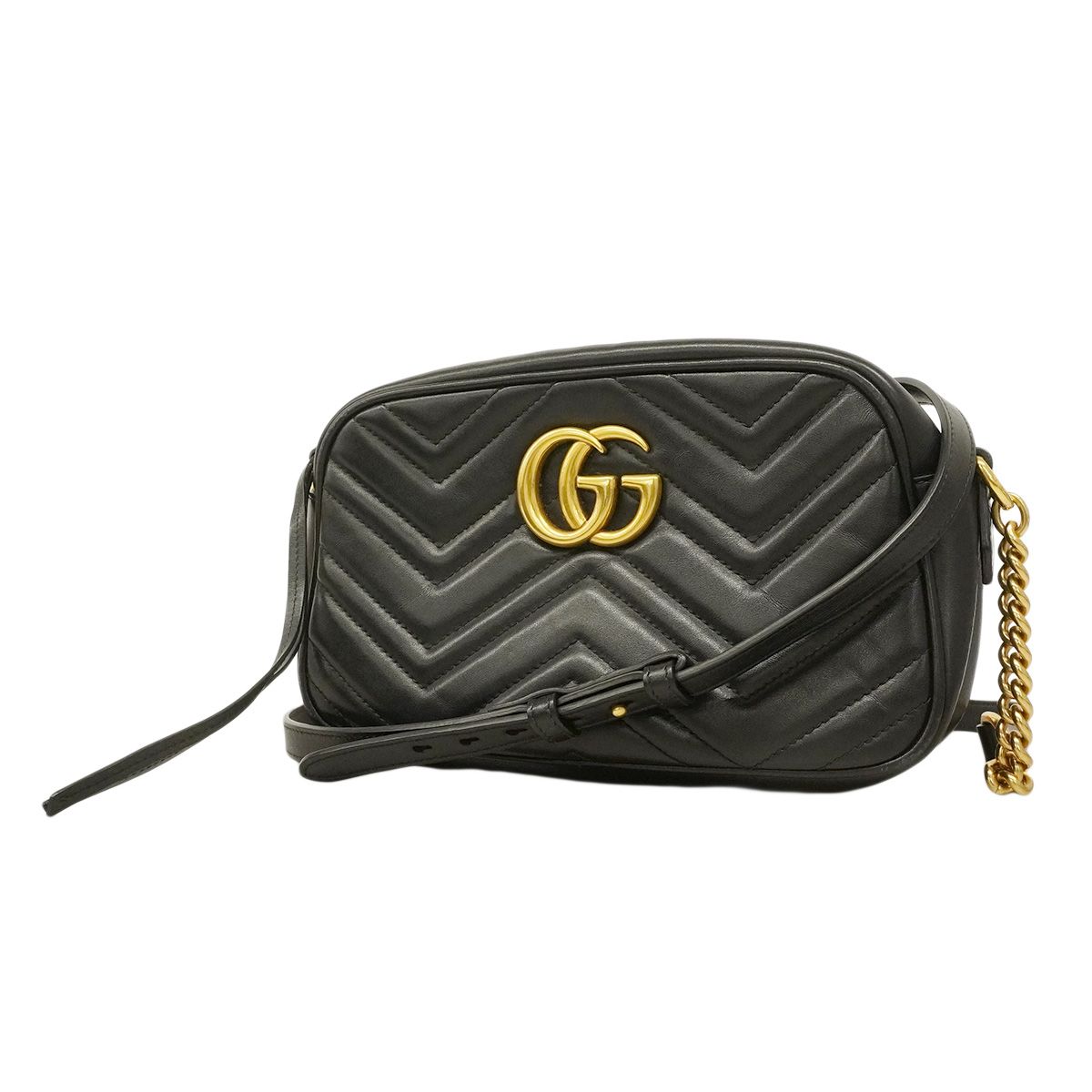 Gucci Shoulder Bag GG Marmont Leather Black Gold