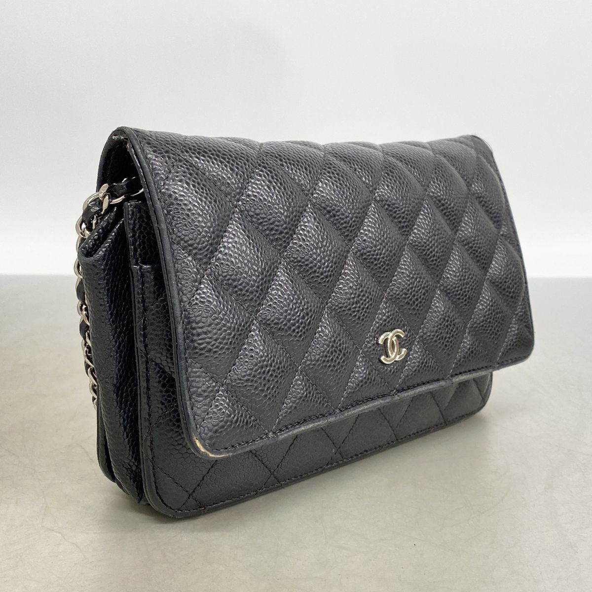 Chanel Wallet on Chain Quilted Caviar Leather Black Silver Shoulder Bag — view 2