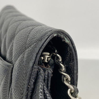 Chanel Wallet on Chain Quilted Caviar Leather Black Silver Shoulder Bag — view 7