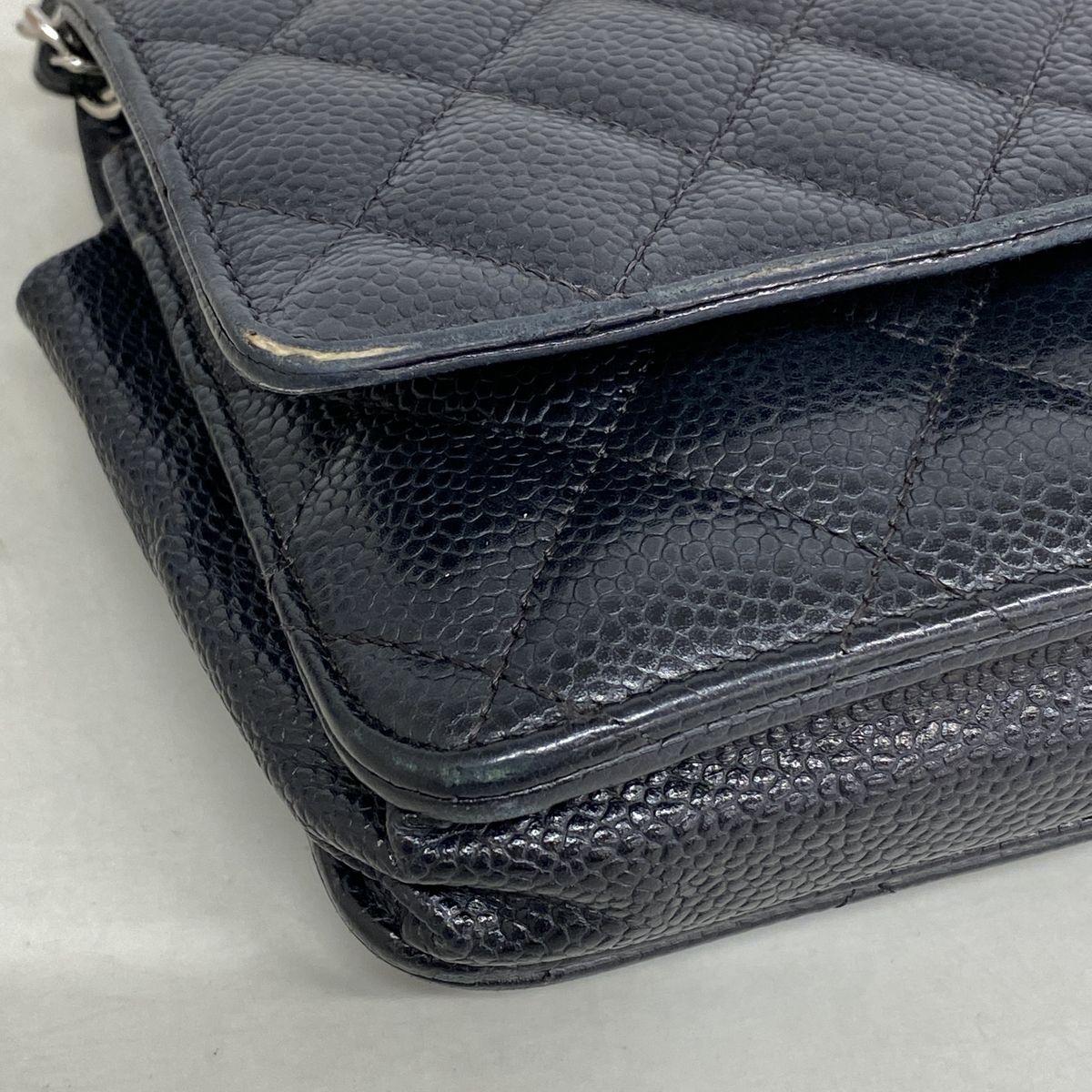 Chanel Wallet on Chain Quilted Caviar Leather Black Silver Shoulder Bag — view 6