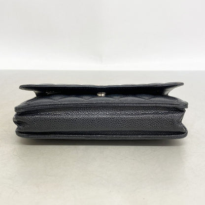 Chanel Wallet on Chain Quilted Caviar Leather Black Silver Shoulder Bag — view 3