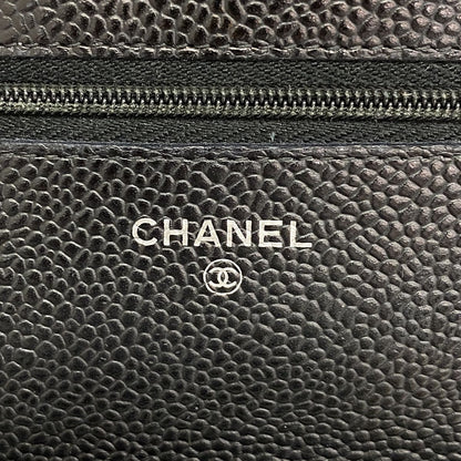Chanel Wallet on Chain Quilted Caviar Leather Black Silver Shoulder Bag — view 5
