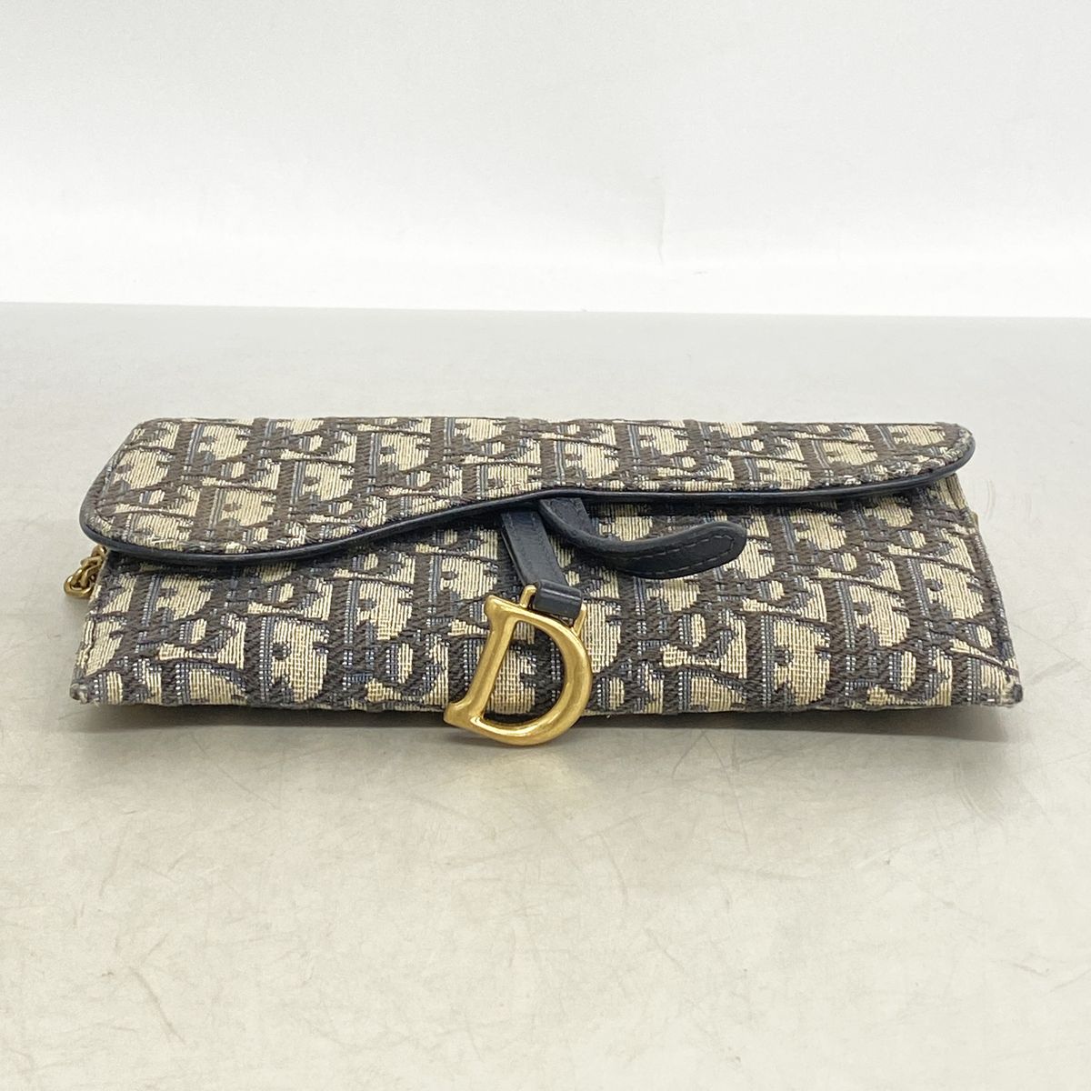 Dior Wallet on Chain Oblique Saddle Canvas Navy Gold Shoulder Bag — view 3