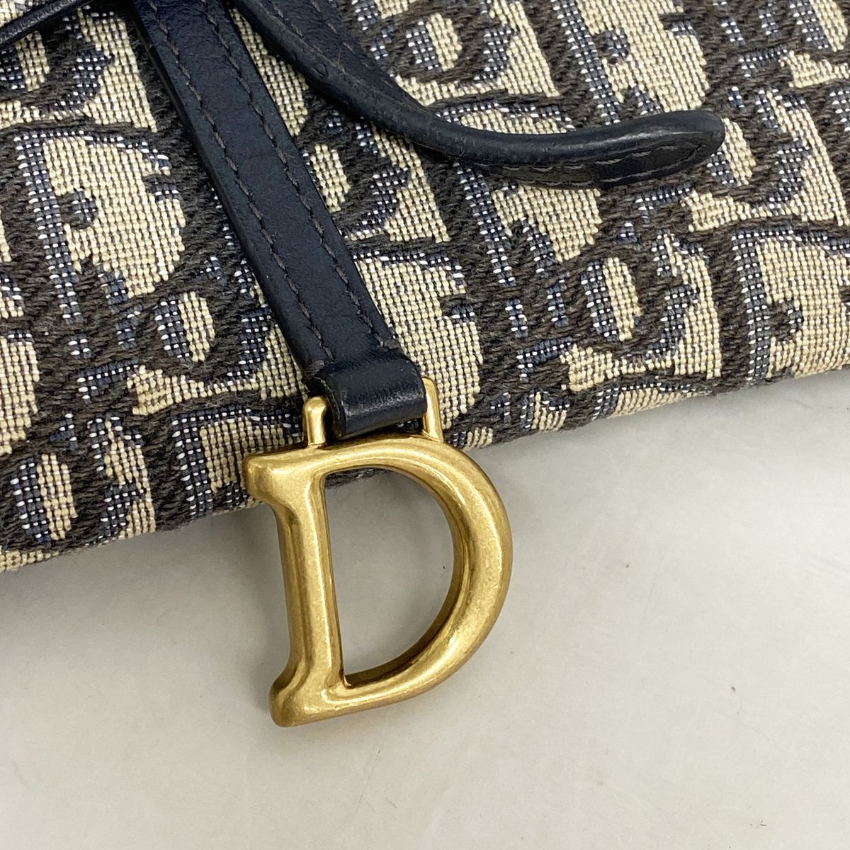 Dior Wallet on Chain Oblique Saddle Canvas Navy Gold Shoulder Bag — view 7