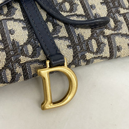 Dior Wallet on Chain Oblique Saddle Canvas Navy Gold Shoulder Bag — view 7