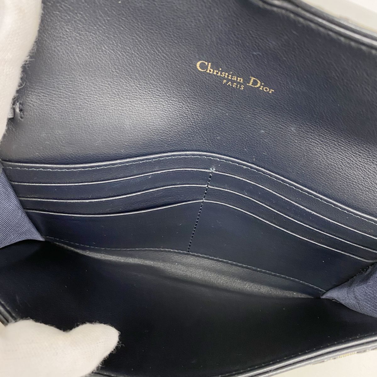 Dior Wallet on Chain Oblique Saddle Canvas Navy Gold Shoulder Bag — view 4