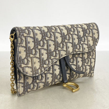 Dior Wallet on Chain Oblique Saddle Canvas Navy Gold Shoulder Bag — view 2