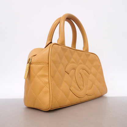 Chanel Handbag Quilted Caviar Leather Beige Gold — view 2