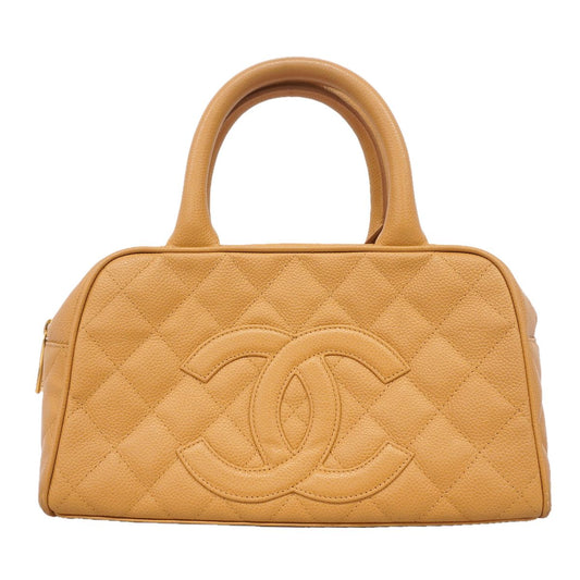 Chanel Handbag Quilted Caviar Leather Beige Gold