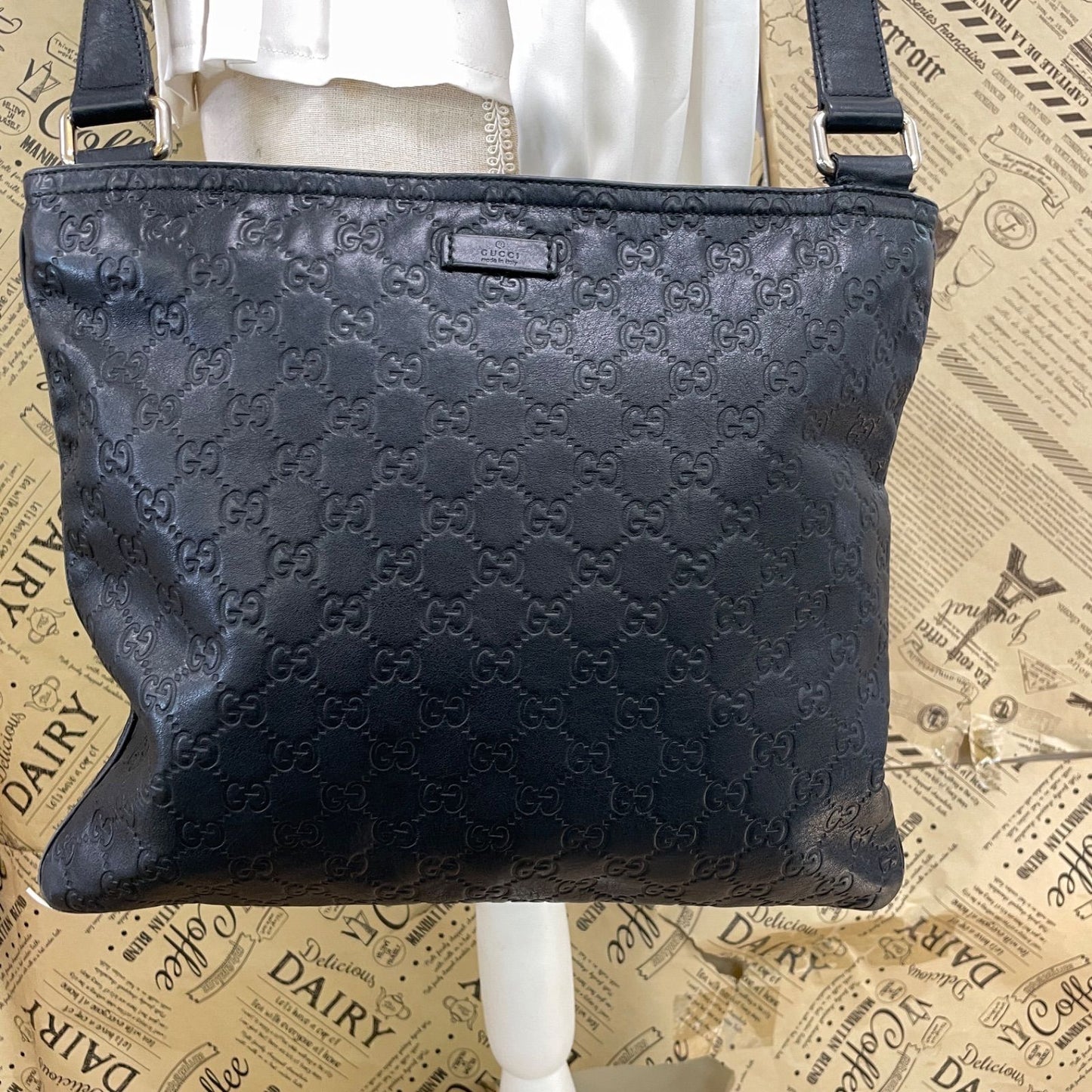 Gucci Messengerbag Shoulder Bag Squareshape Leather Black