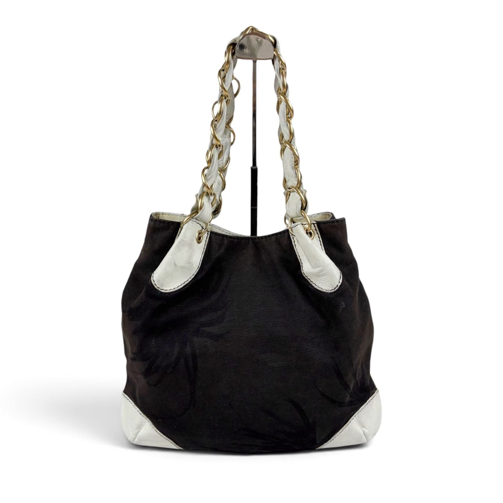Chanel Big Coco Chain Shoulder Bag Black White Jumbo CC Logo Palm Tree — view 3