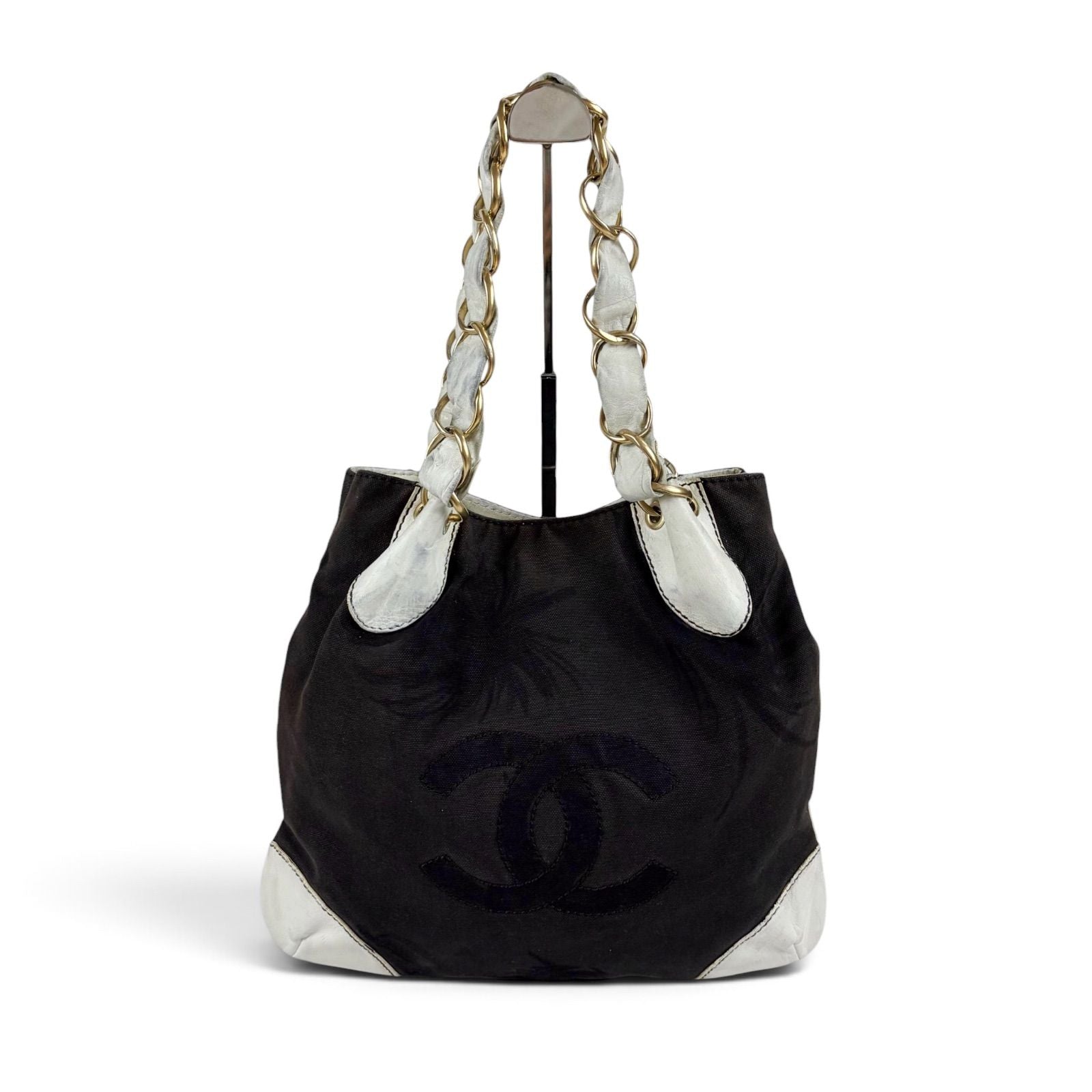 Chanel Big Coco Chain Shoulder Bag Black White Jumbo CC Logo Palm Tree — view 2