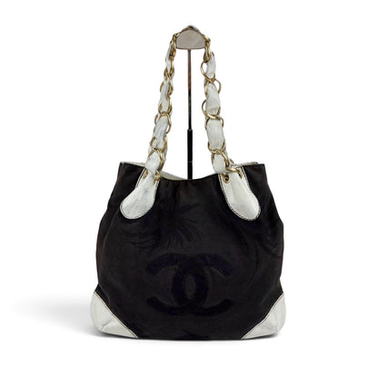 Chanel Big Coco Chain Shoulder Bag Black White Jumbo CC Logo Palm Tree — view 2