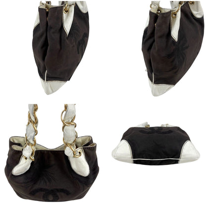 Chanel Big Coco Chain Shoulder Bag Black White Jumbo CC Logo Palm Tree — view 4