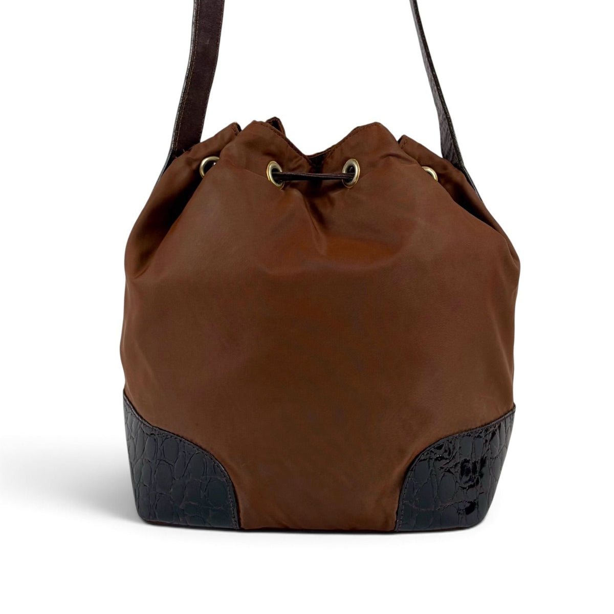 Prada Triangle Logo Shoulder Bag Drawstring Brown Tessuto Nylon — view 2