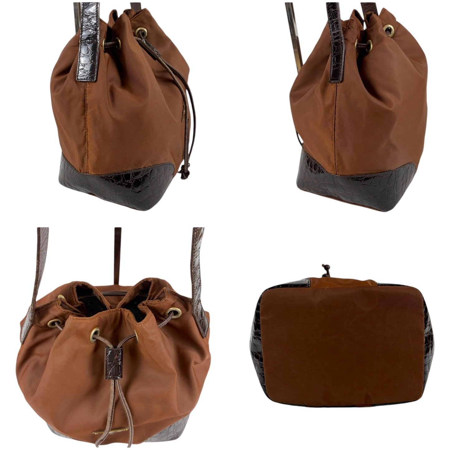 Prada Triangle Logo Shoulder Bag Drawstring Brown Tessuto Nylon — view 6