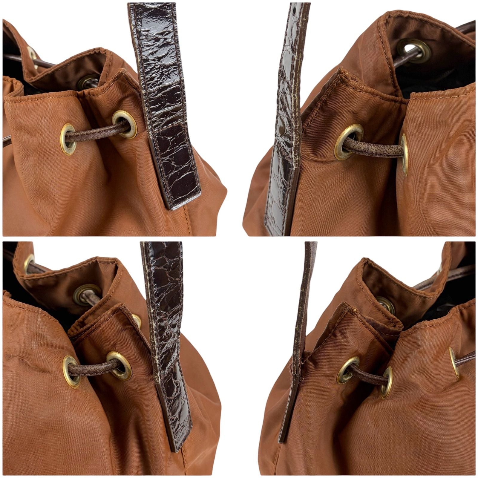 Prada Triangle Logo Shoulder Bag Drawstring Brown Tessuto Nylon — view 7
