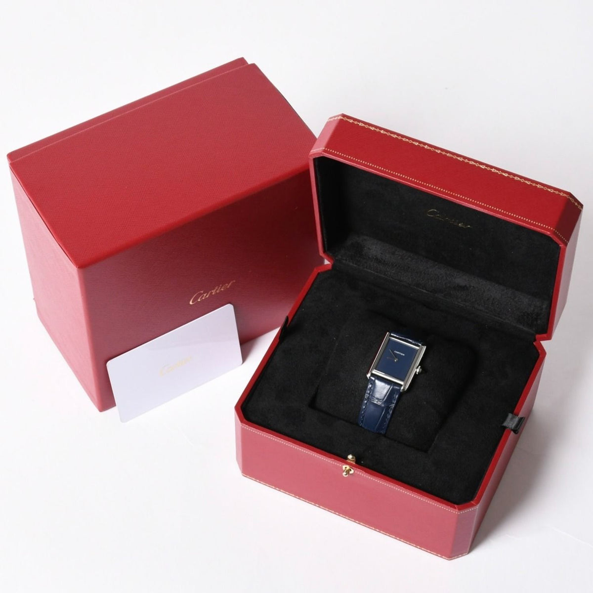 Cartier Tank Must LM Watch SS Quartz Leather Blue Dial