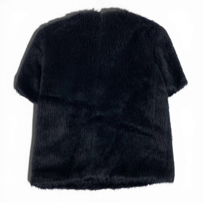 Celine Phoebe Philo Era Alpaca Wool Blouse Fur Top Short Sleeve Top Black — view 3