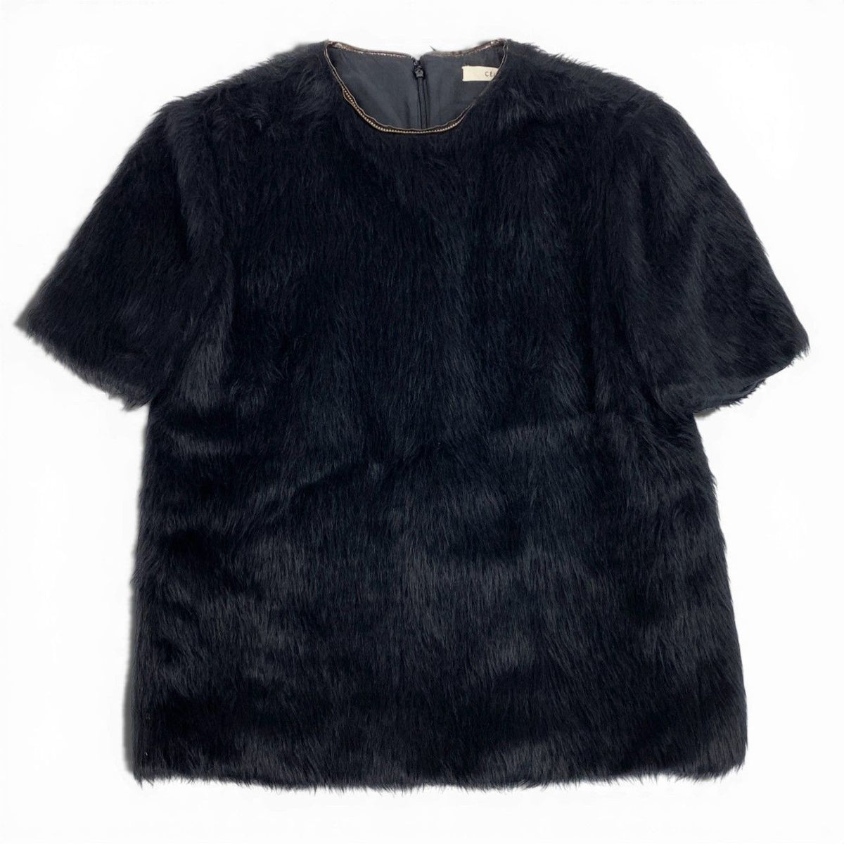Celine Phoebe Philo Era Alpaca Wool Blouse Fur Top Short Sleeve Top Black — view 2
