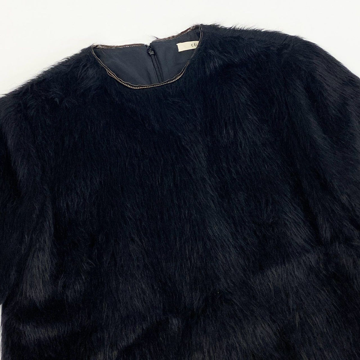 Celine Phoebe Philo Era Alpaca Wool Blouse Fur Top Short Sleeve Top Black — view 4