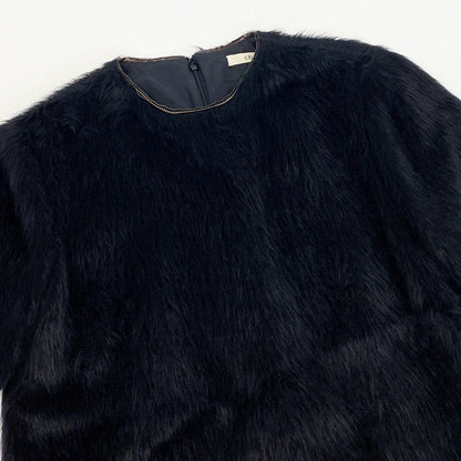 Celine Phoebe Philo Era Alpaca Wool Blouse Fur Top Short Sleeve Top Black — view 4