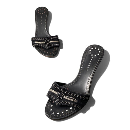 Chanel Eyelet Studs Kitten Heels Sandals Black — view 7