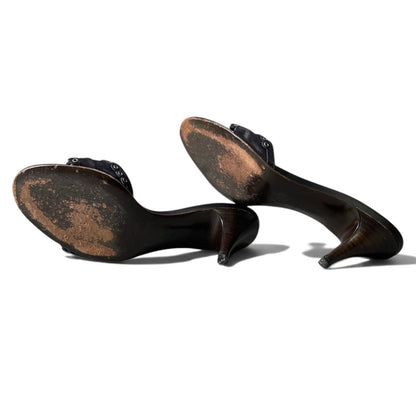 Chanel Eyelet Studs Kitten Heels Sandals Black — view 8