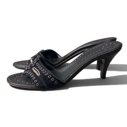Chanel Eyelet Studs Kitten Heels Sandals Black — view 3