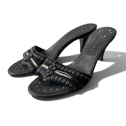 Chanel Eyelet Studs Kitten Heels Sandals Black