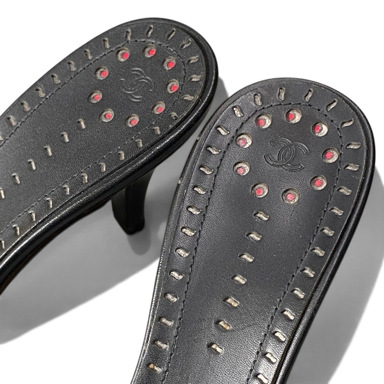 Chanel Eyelet Studs Kitten Heels Sandals Black — view 6